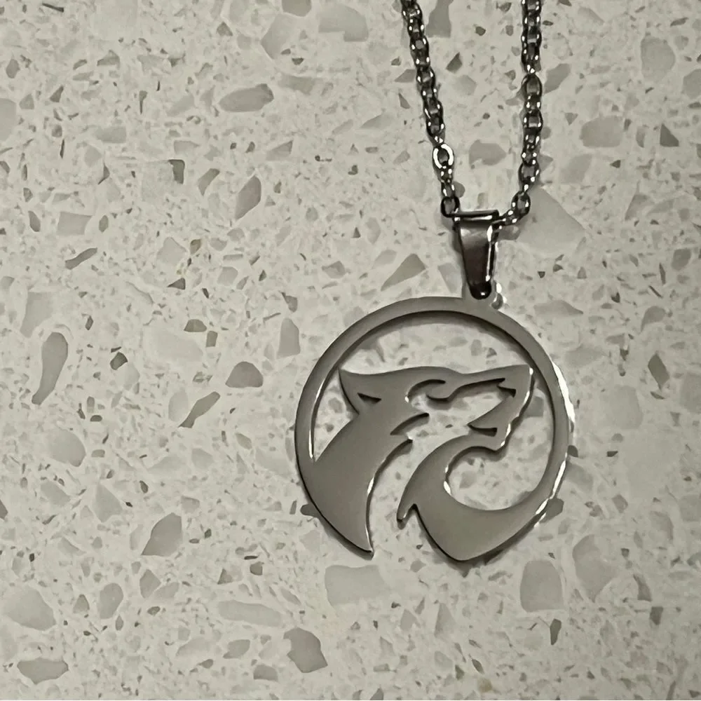 Men's‎ Stainless Steel Wolf Animal Pendant necklace with double chain